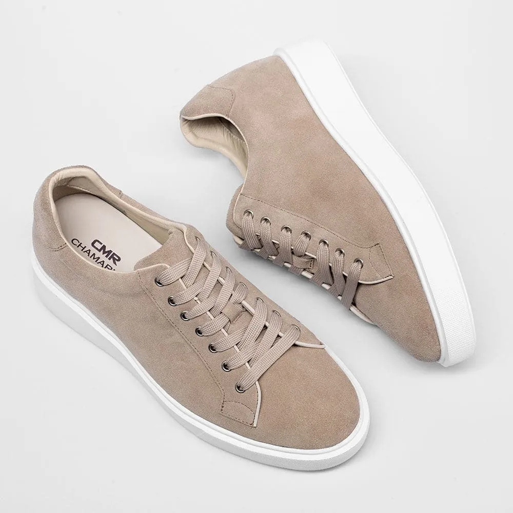 6 CM / 2.36 Inches Taller - CMR CHAMARIPA Elevator Shoes Suede Leather Canvas Apricot Sneakers