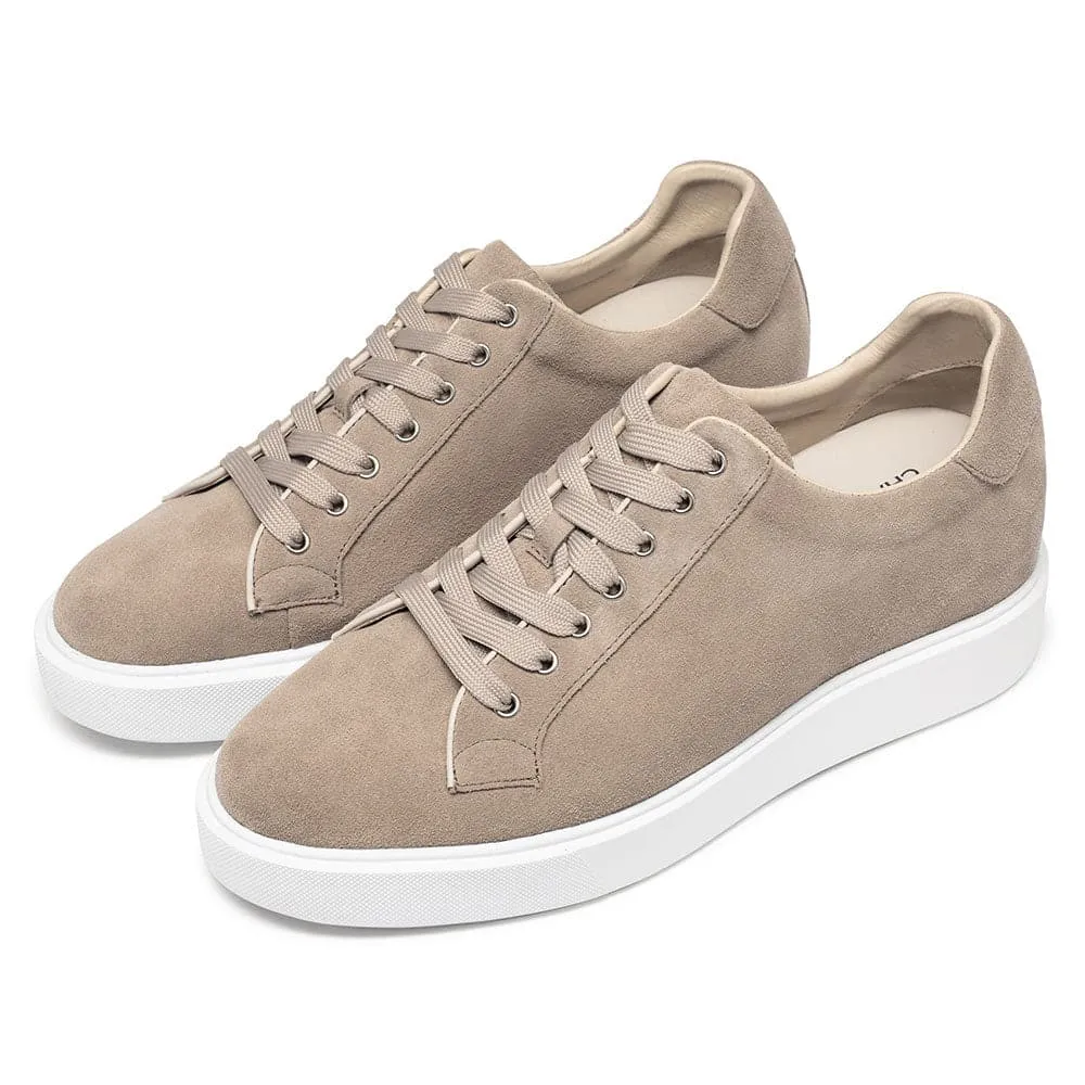 6 CM / 2.36 Inches Taller - CMR CHAMARIPA Elevator Shoes Suede Leather Canvas Apricot Sneakers