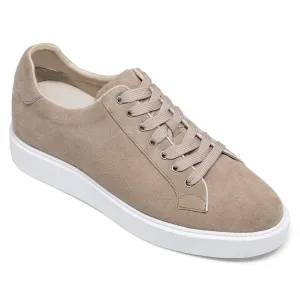 6 CM / 2.36 Inches Taller - CMR CHAMARIPA Elevator Shoes Suede Leather Canvas Apricot Sneakers