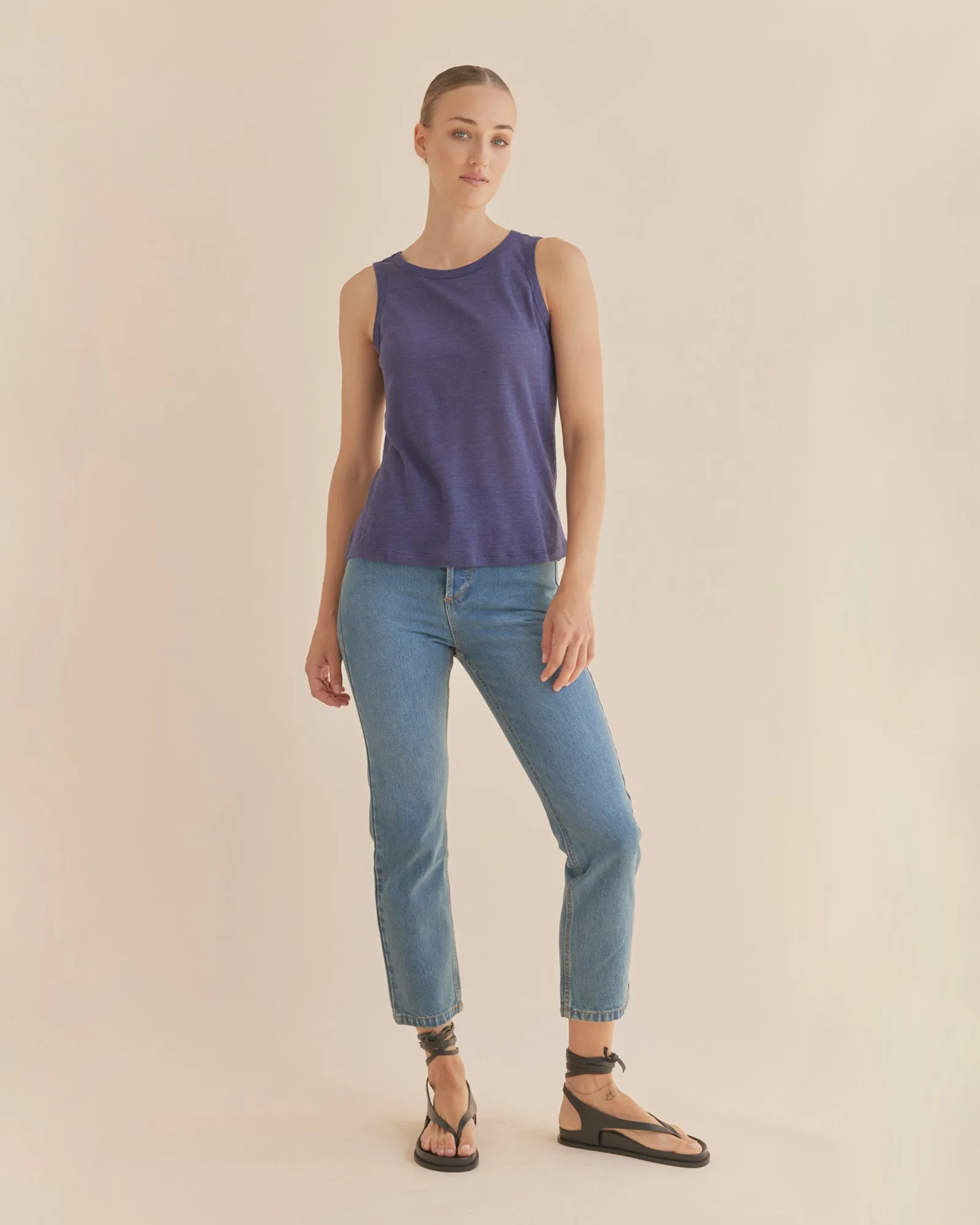 Aceline Linen Jersey Tank - Sea