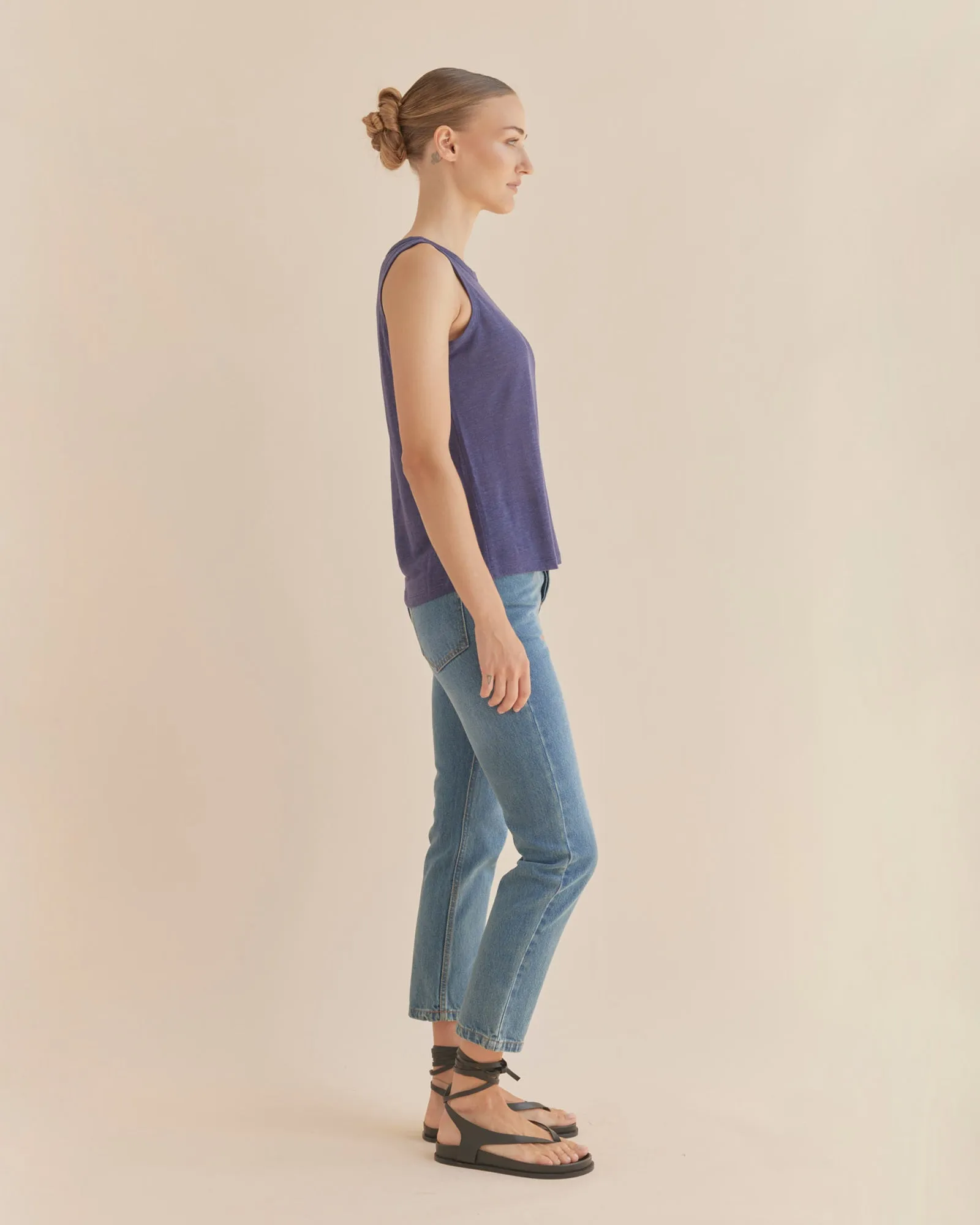 Aceline Linen Jersey Tank - Sea