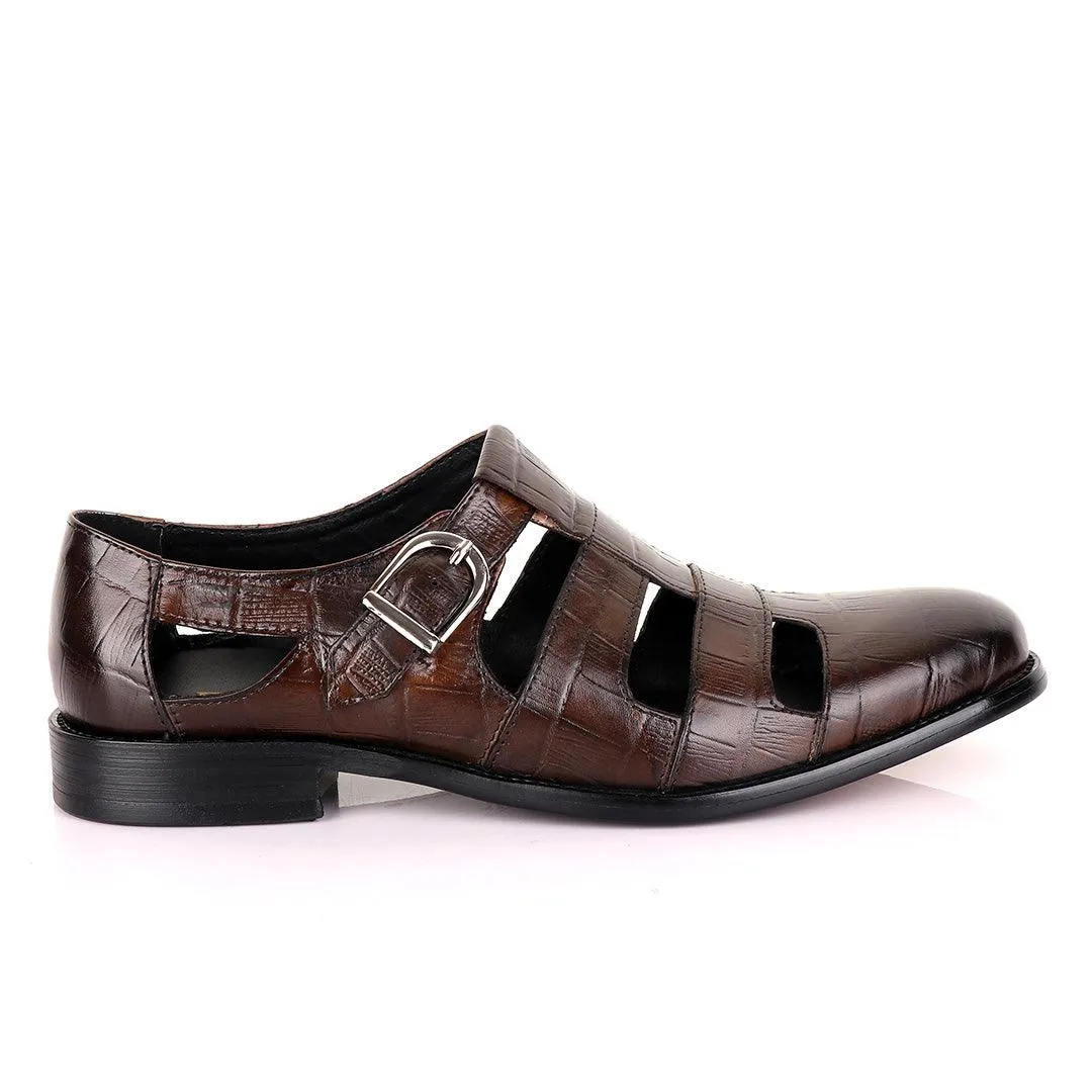 Berluti striped leather Men's Shoe-Coffee