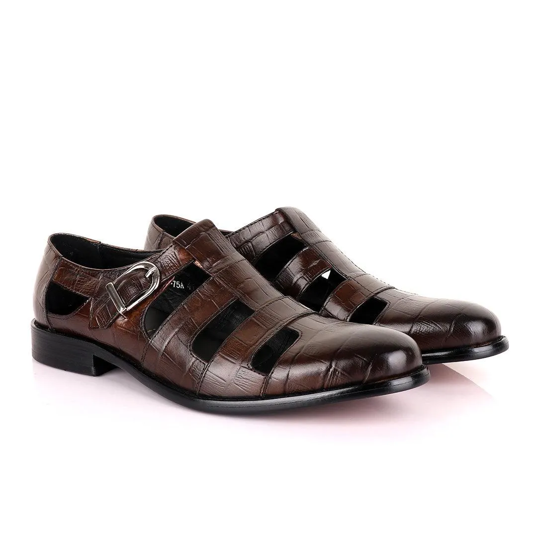 Berluti striped leather Men's Shoe-Coffee