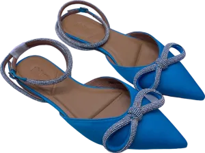 Bibi Lou Blue Embellished Satin Bow Strap Flats UK 4