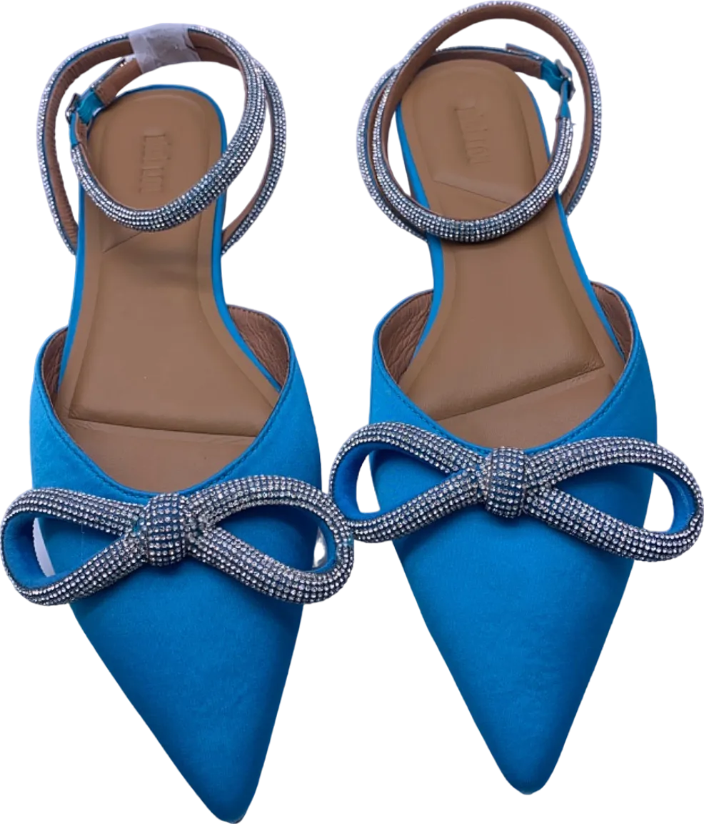 Bibi Lou Blue Embellished Satin Bow Strap Flats UK 4