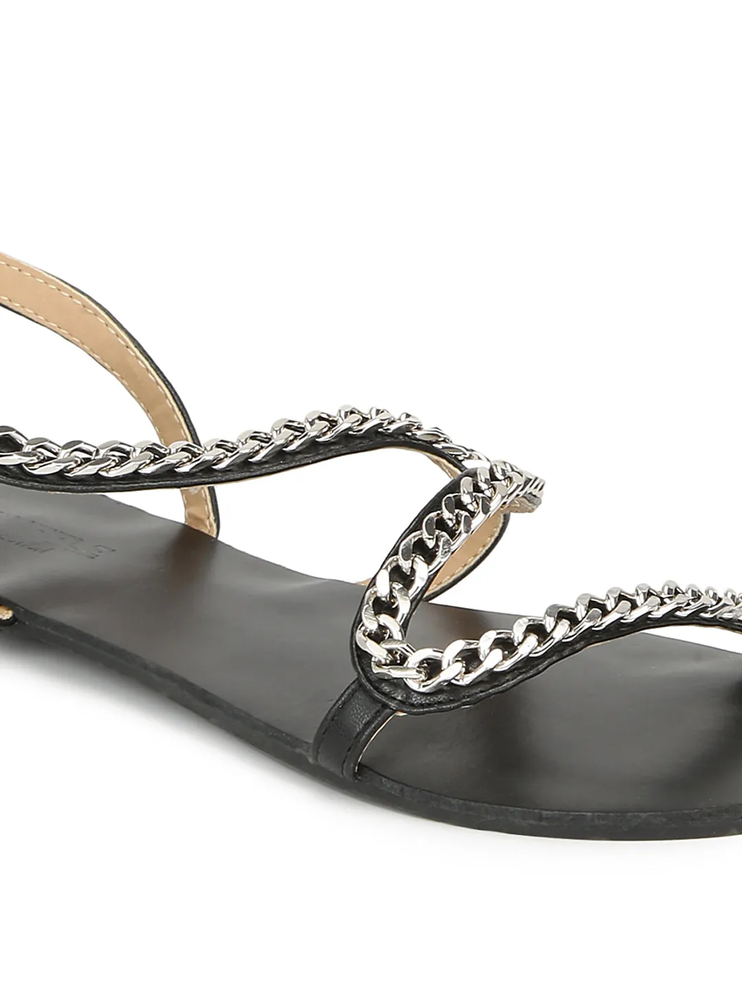 Black Chain Strap Slip-On Flats