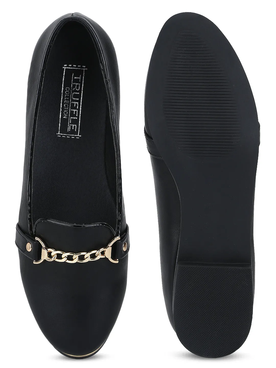 Black PU Chained Belly Flats