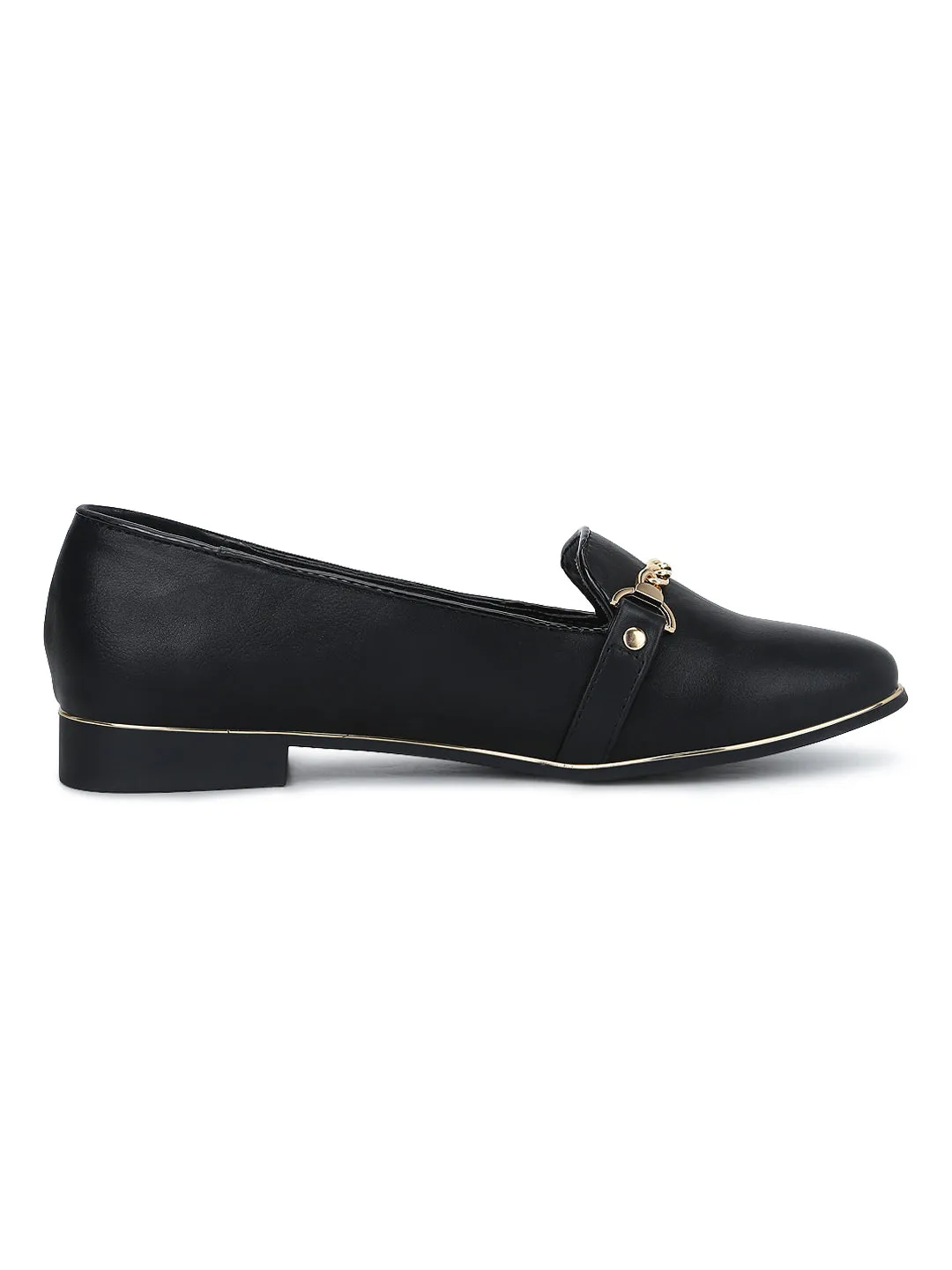 Black PU Chained Belly Flats