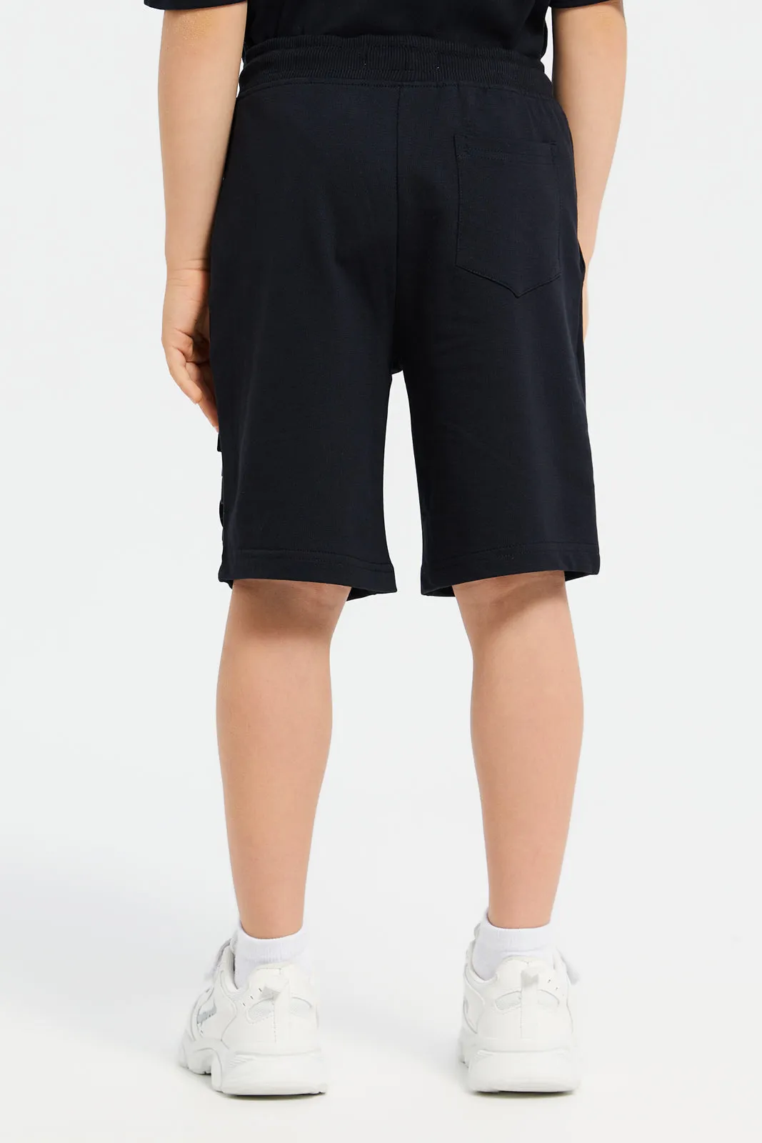 Boys Black Print Active  Shorts