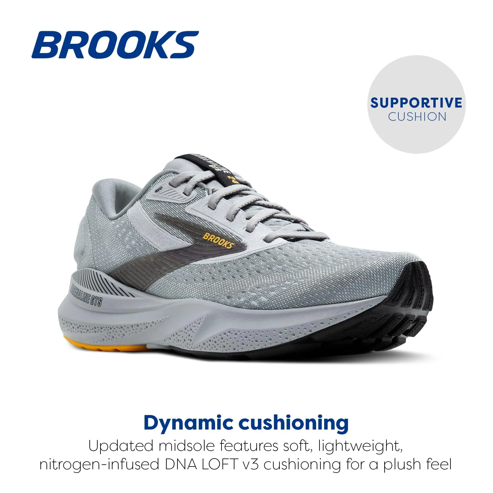 Brooks Men’s Adrenaline GTS 24 Supportive Running Shoe - Alloy/White/Gold Fusion - 10 Narrow