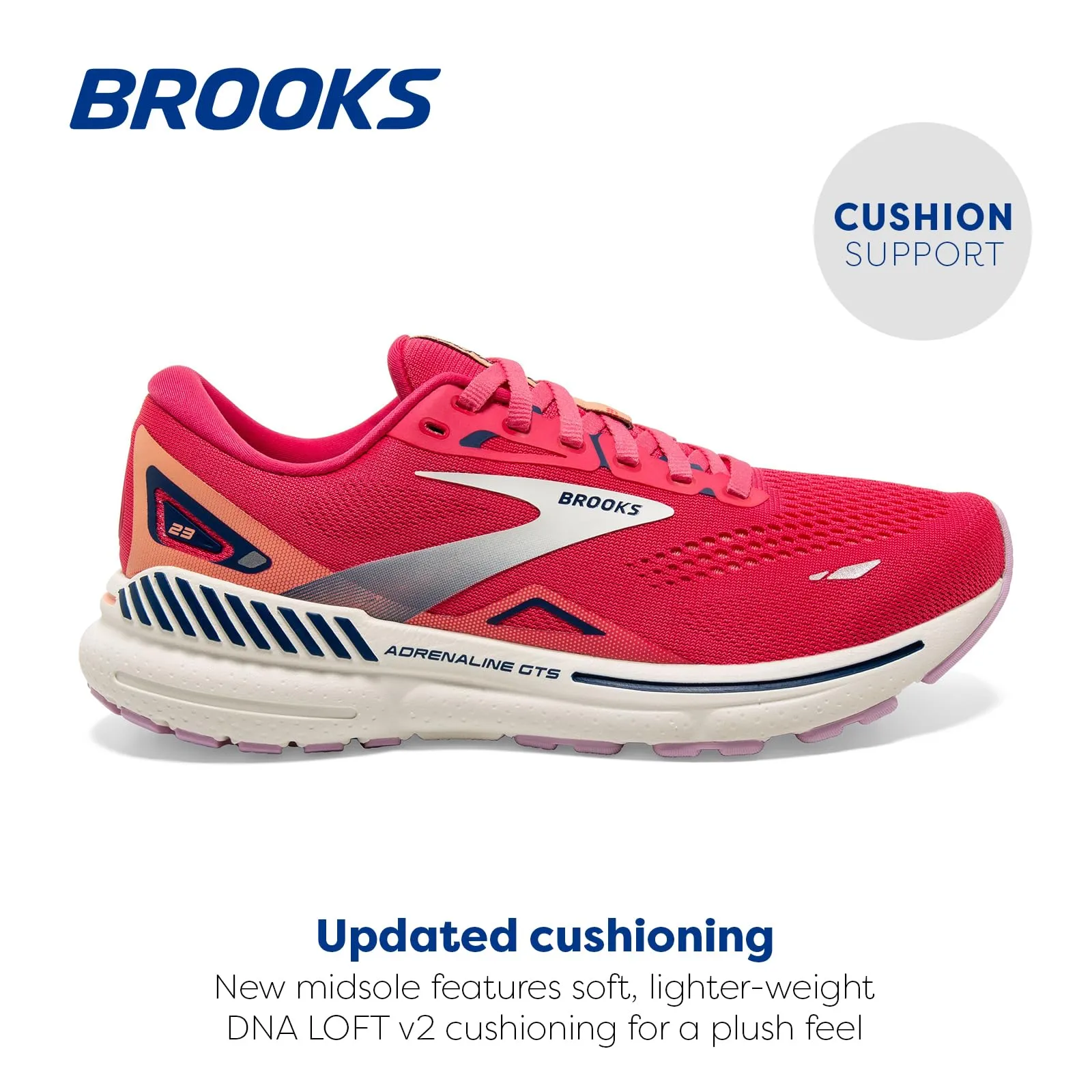 Brooks Women’s Adrenaline GTS 23 Supportive Running Shoe - Raspberry/Papaya/Blue - 11.5 Medium