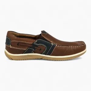 Brown Wide-Fit Slip-On Shoes with Navy Detail - Dubarry Shaun