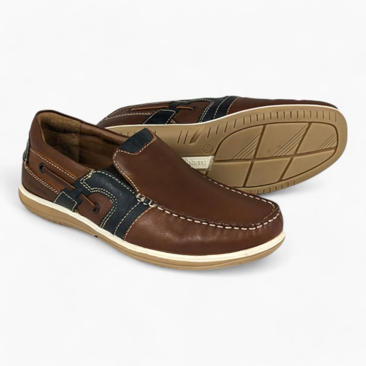 Brown Wide-Fit Slip-On Shoes with Navy Detail - Dubarry Shaun