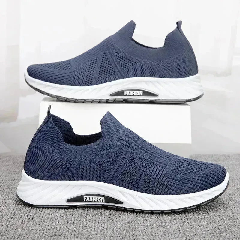 Casual Slip-on Mesh Sports Shoes Flying Woven Soft Breathable  Running Walking Flat Shoes Men