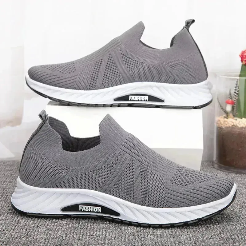 Casual Slip-on Mesh Sports Shoes Flying Woven Soft Breathable  Running Walking Flat Shoes Men