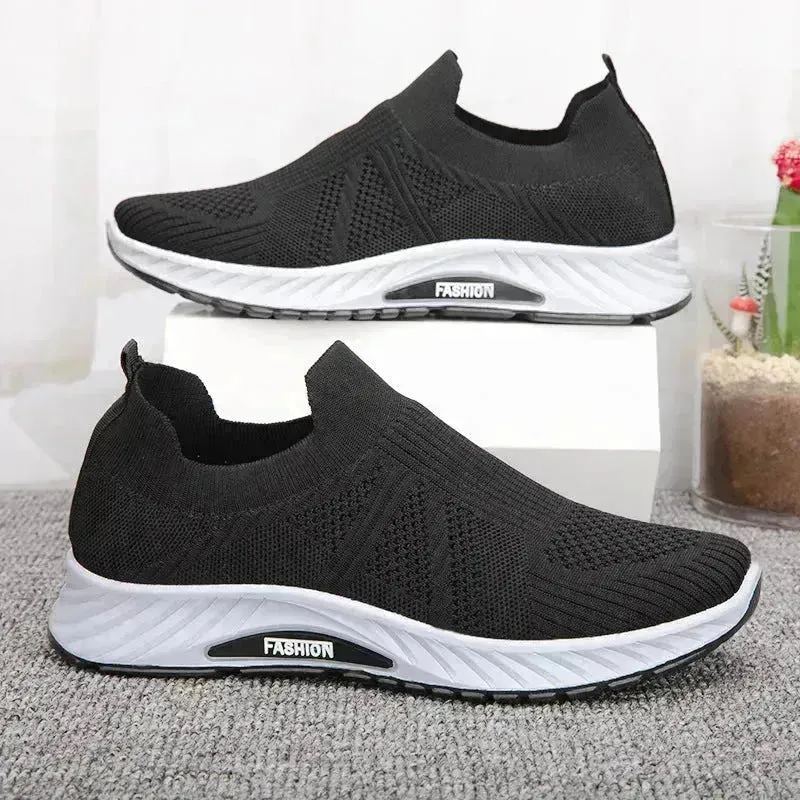 Casual Slip-on Mesh Sports Shoes Flying Woven Soft Breathable  Running Walking Flat Shoes Men