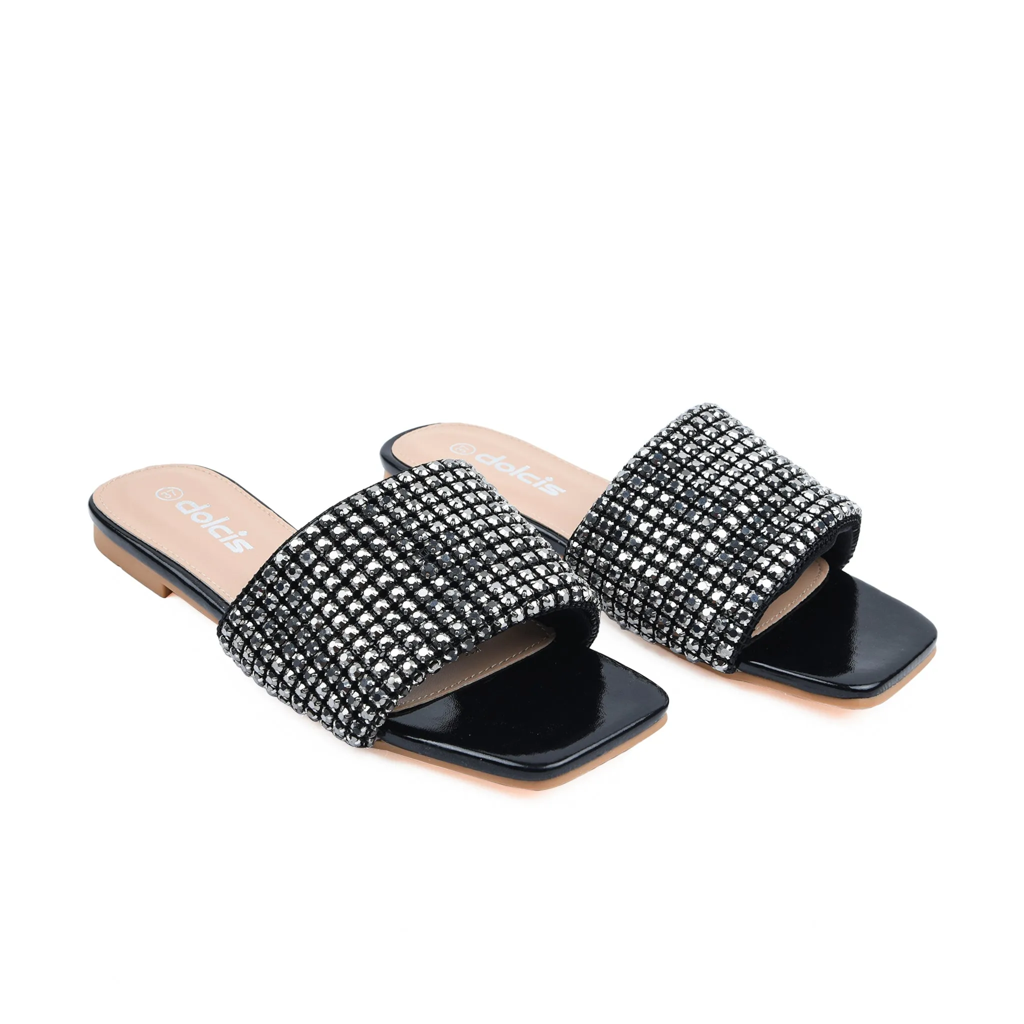 Chic Black Embellished Flats | 590J-C