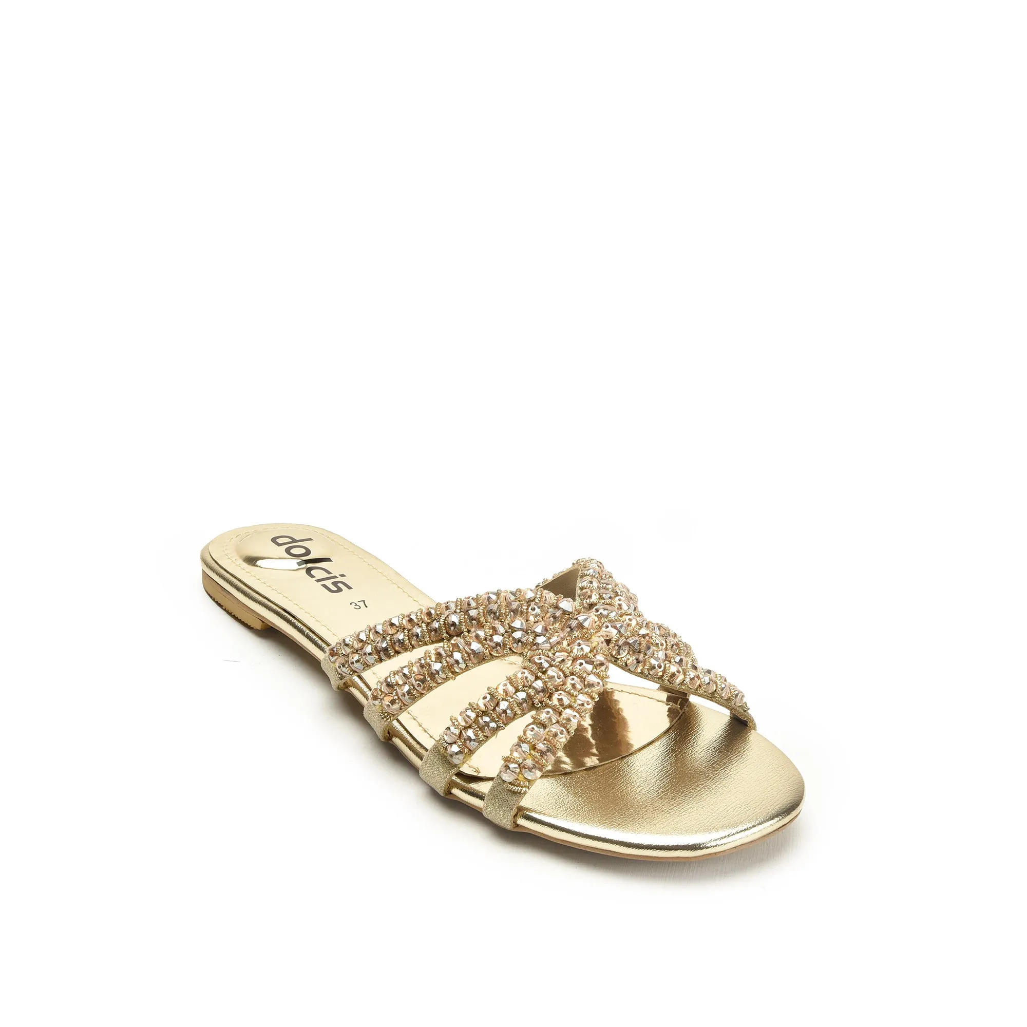 Chic Gold Embellished Flats | 585J-X