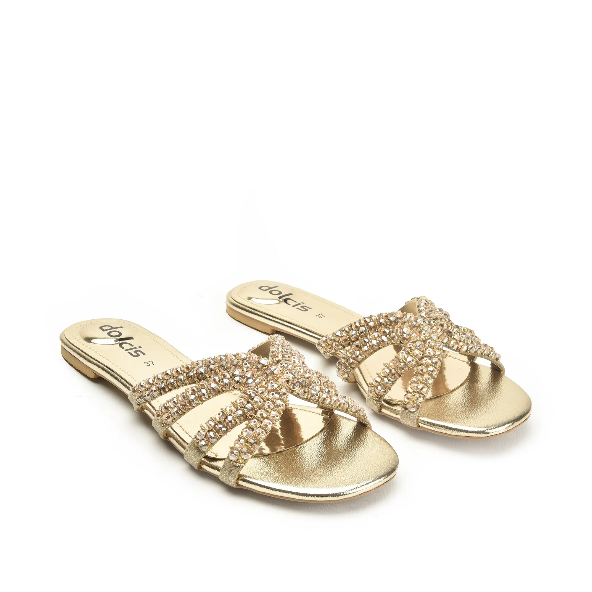 Chic Gold Embellished Flats | 585J-X