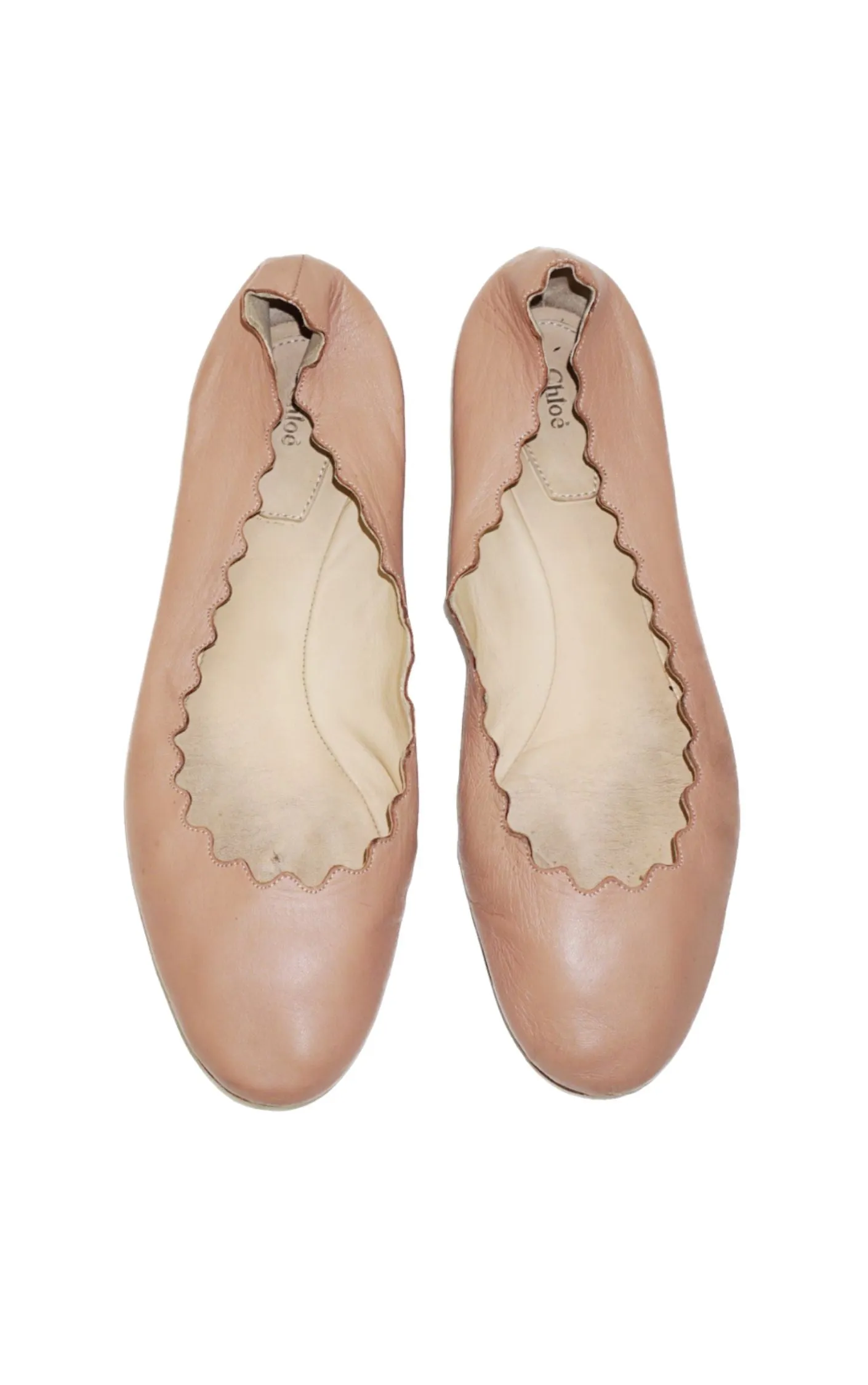 CHLOE Lauren Scalloped Beige Leather Flats 9