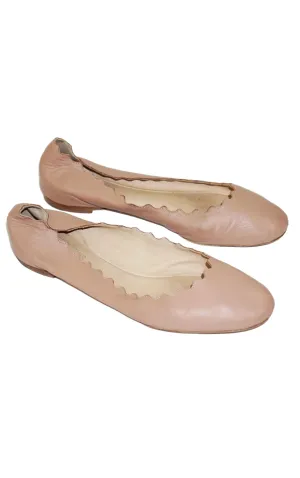 CHLOE Lauren Scalloped Beige Leather Flats 9