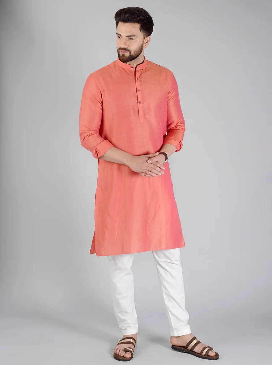 Coral Orange Self Textured Regular fit Modi Kurta | Jadeblue