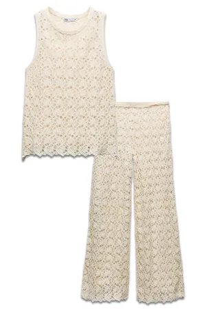 Crochet Top And Wide-Leg Trousers