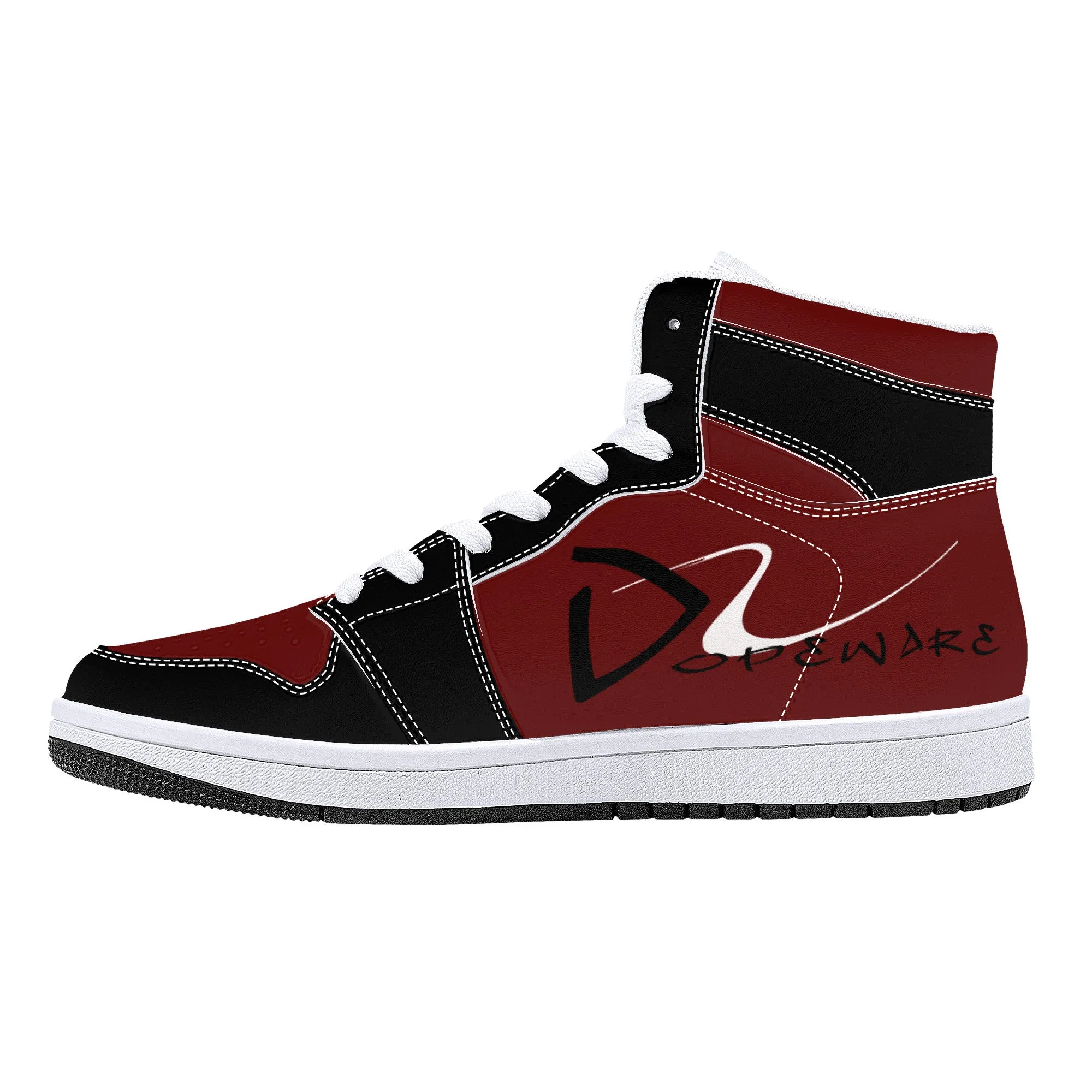 D16 High-Top Leather Sneakers - Burgundy and Black