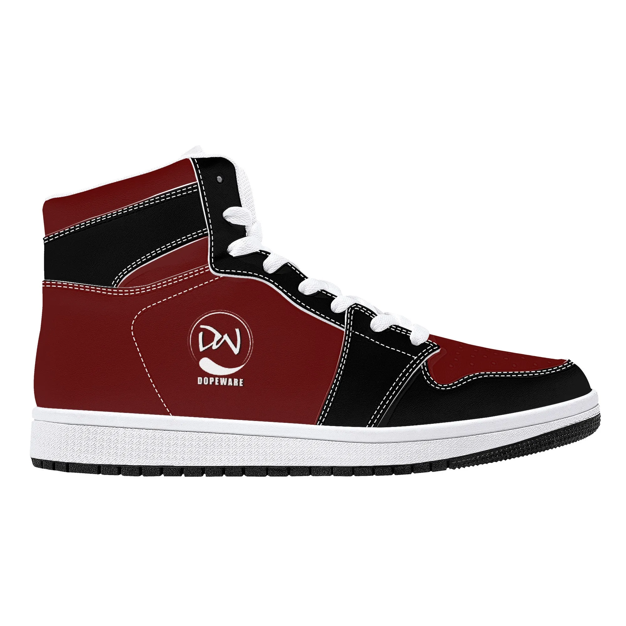 D16 High-Top Leather Sneakers - Burgundy and Black