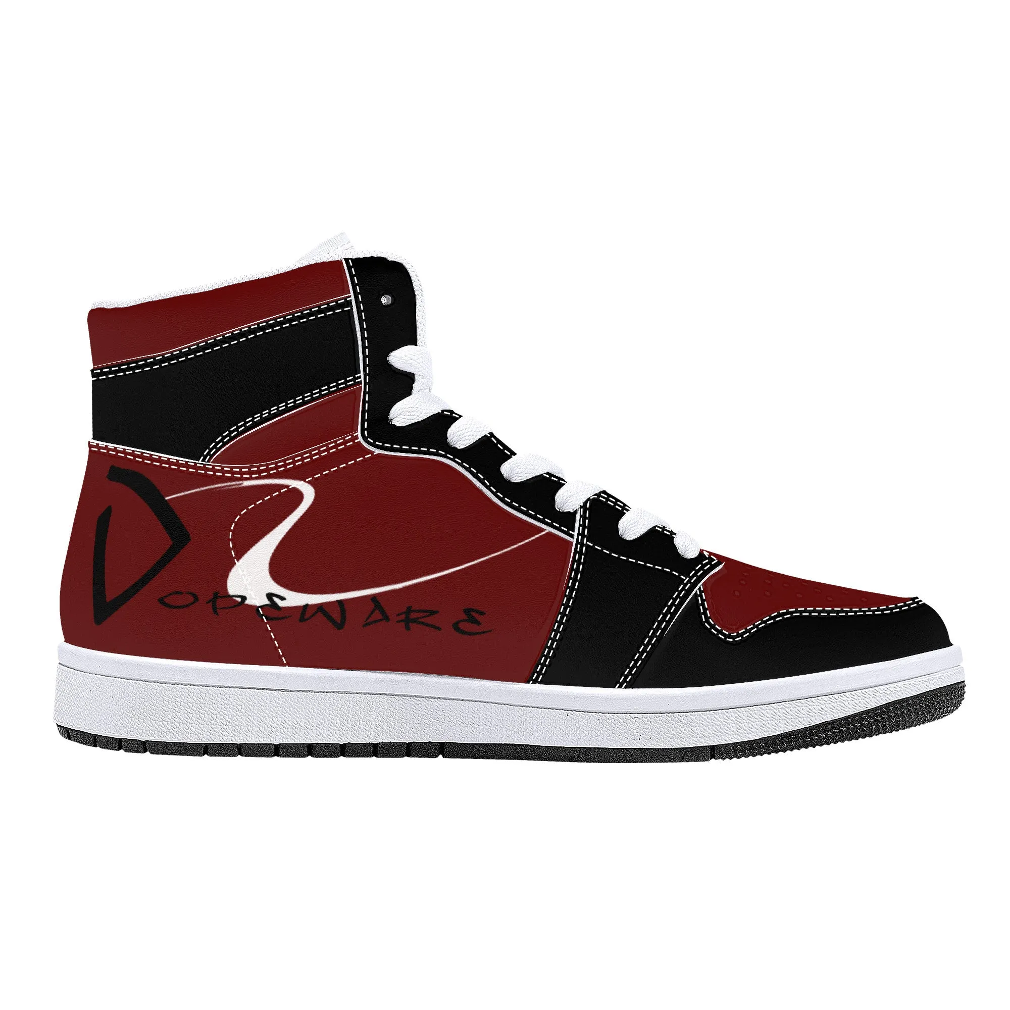 D16 High-Top Leather Sneakers - Burgundy and Black