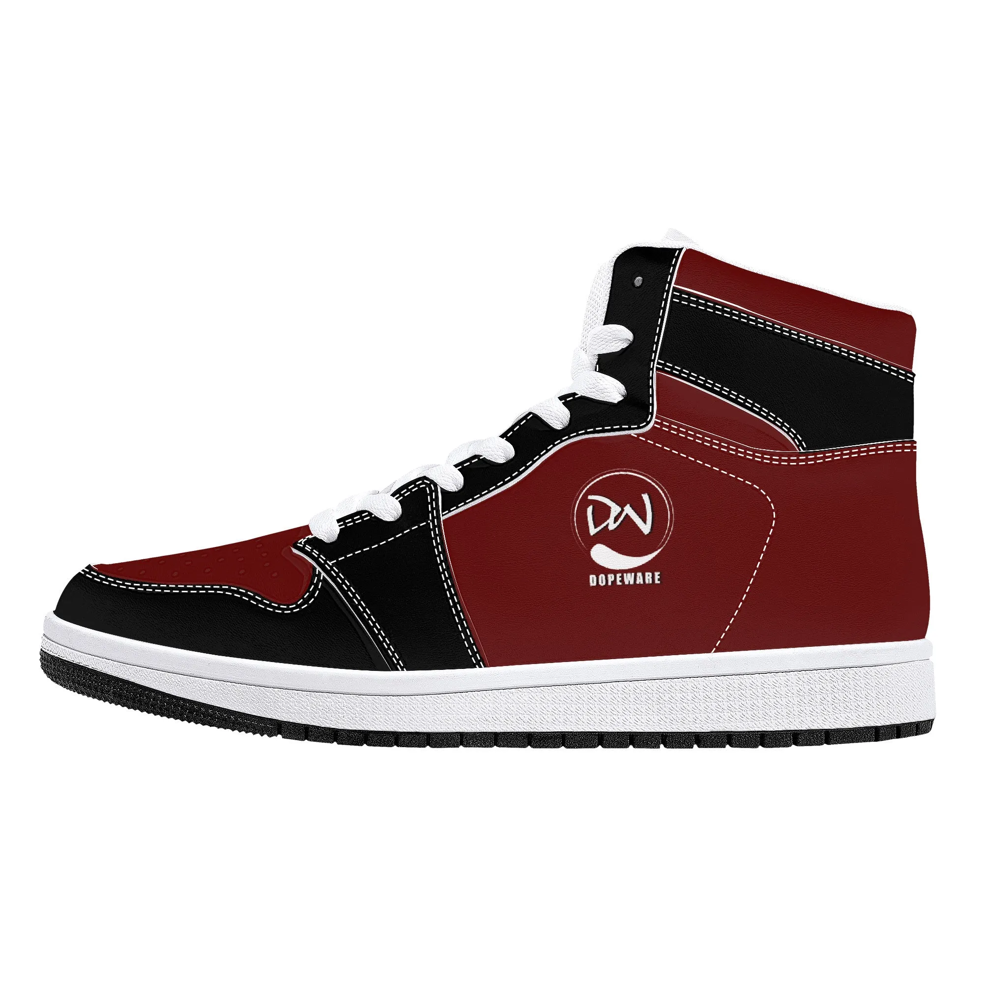 D16 High-Top Leather Sneakers - Burgundy and Black