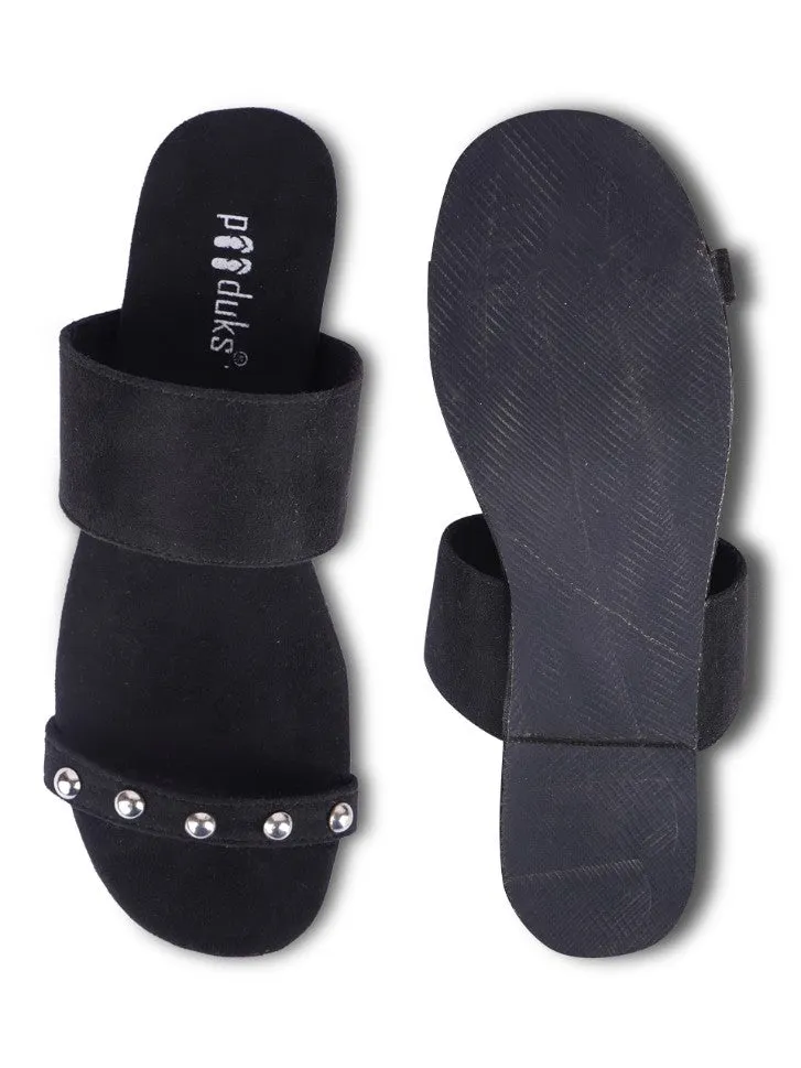 Den Dual-Strap Vegan Suede Slides Women