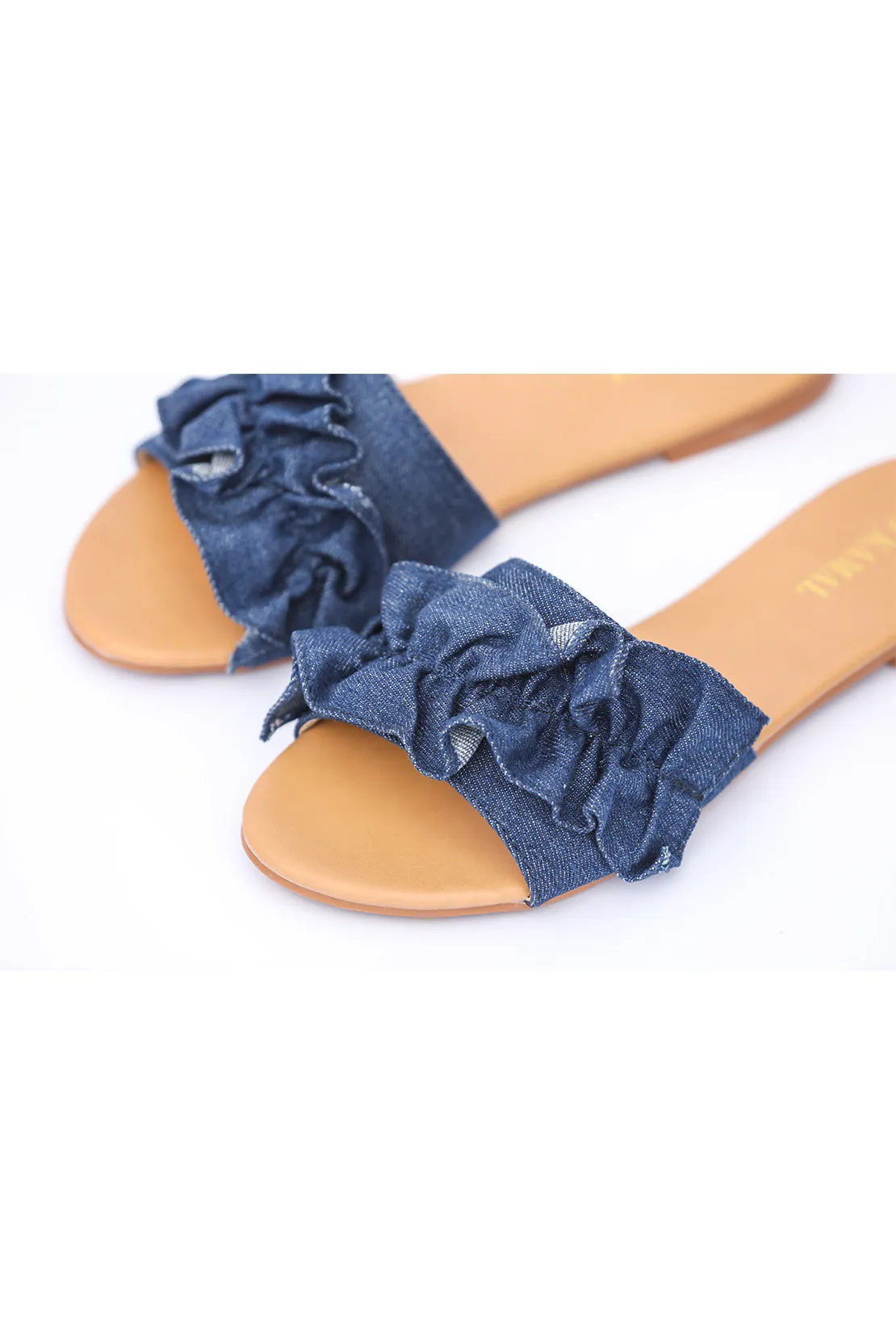 Denim Ruffled Flats - Dark Blue