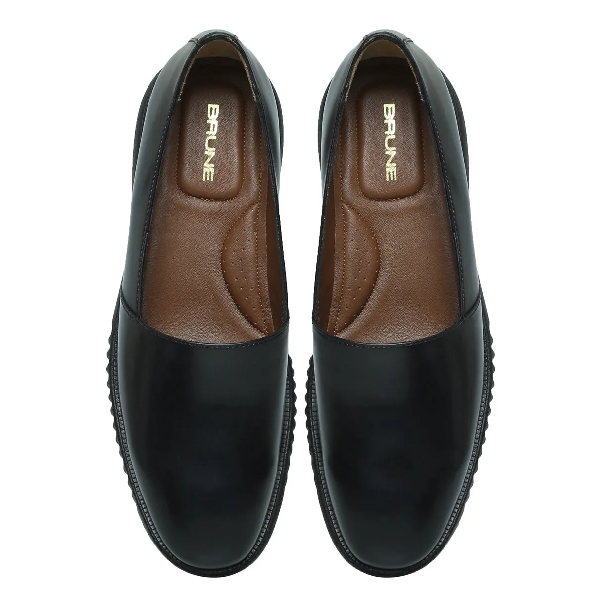 Easy Wear Light Weight Slip-Ons Shoes in Black Leather