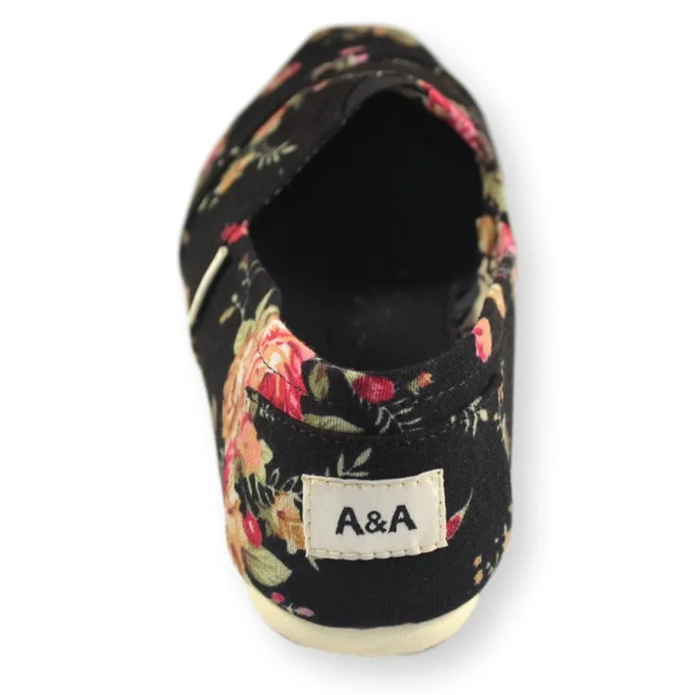 Floral VEGAN Black Canvas Slip On Shoes Alpargatas