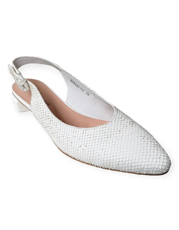 Fotini White Sling Back Flats