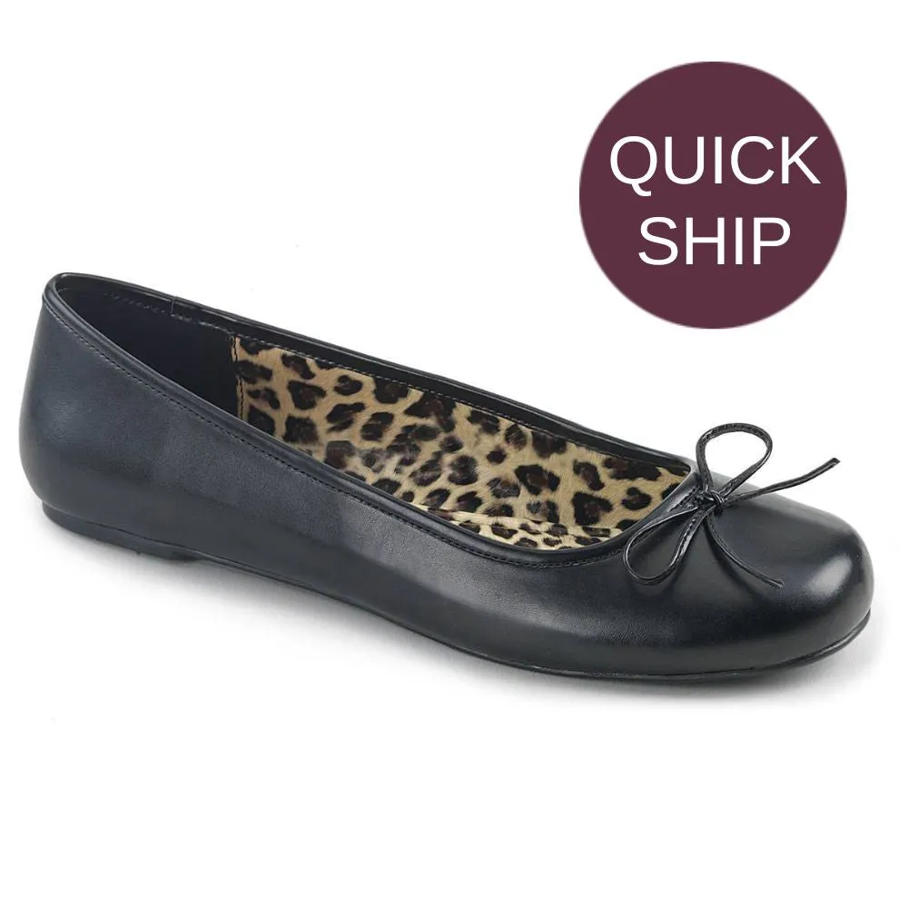 Fun Fashionable Ballet Flat - Black Faux Leather & Black Patent