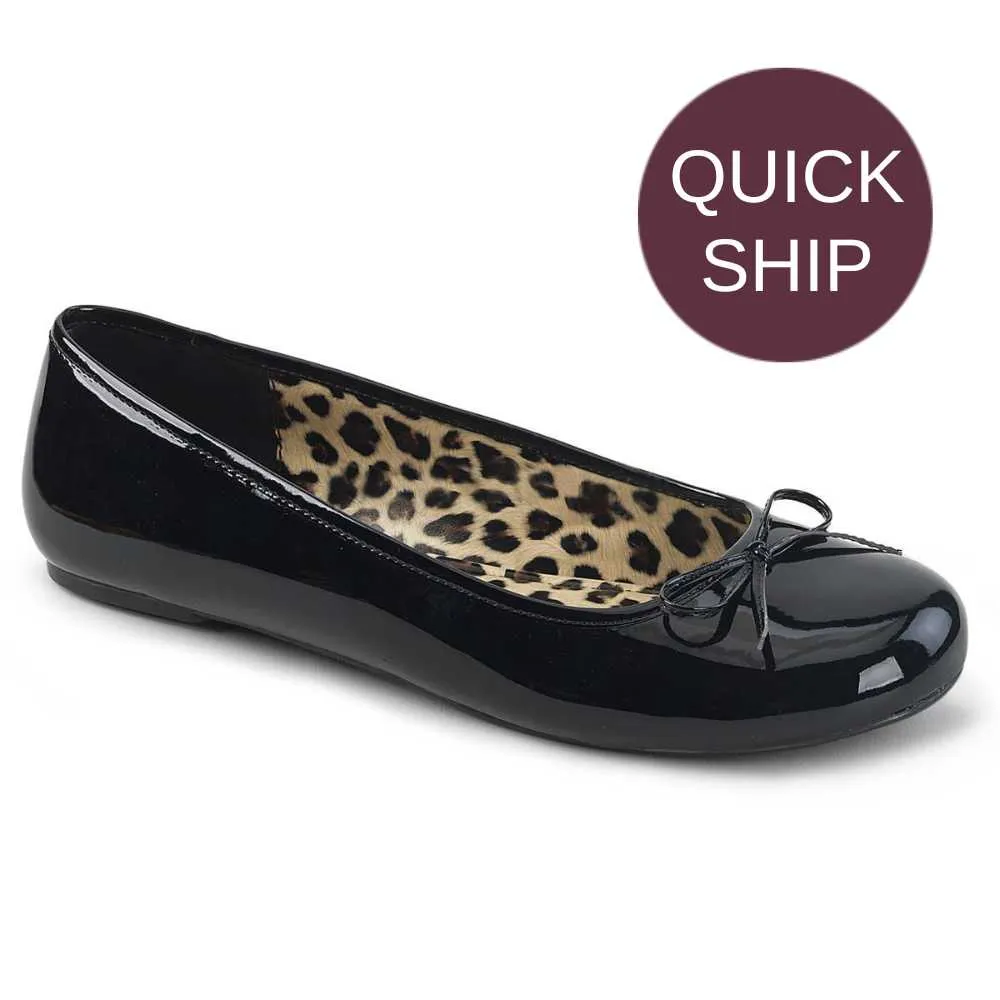 Fun Fashionable Ballet Flat - Black Faux Leather & Black Patent