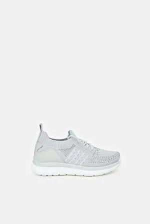 Girls Grey Lace-Up Trainer