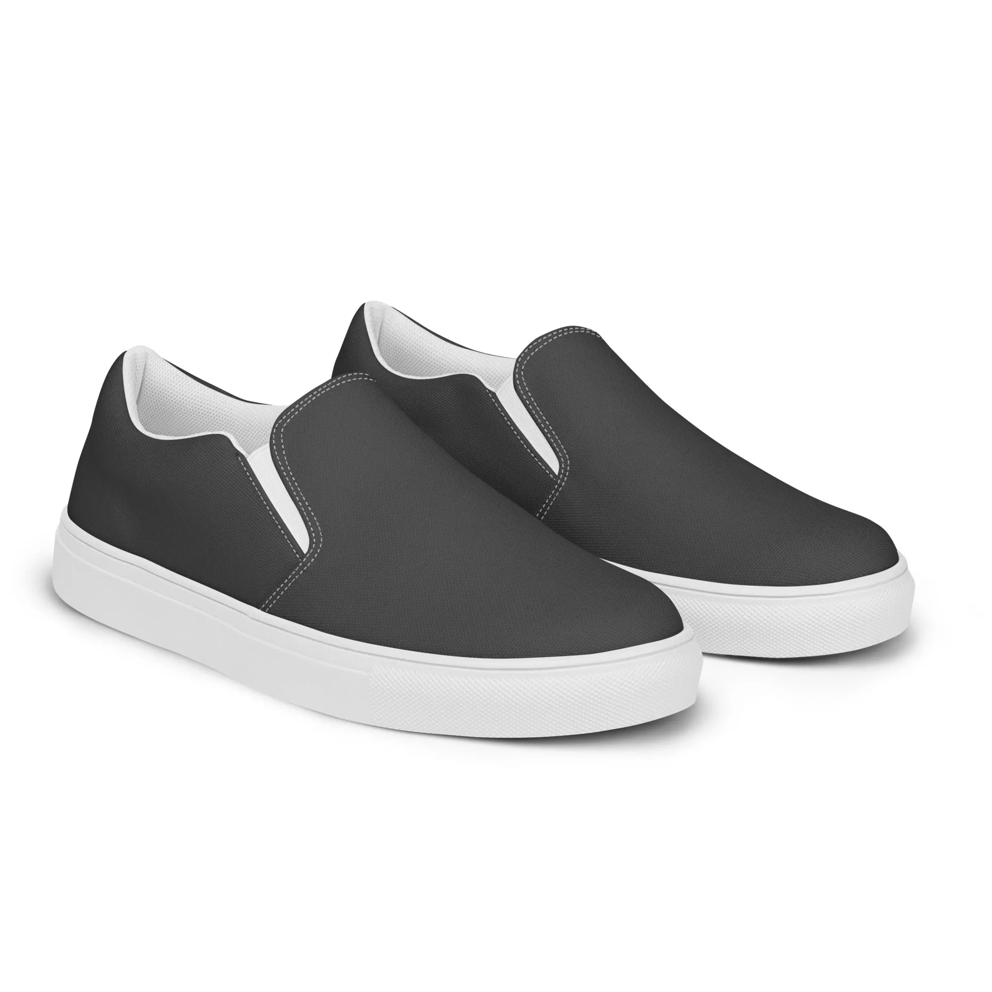 Graphite Grey Men's Slip Ons, Solid Grey Color Best Casual Breathable Men’s Slip-on Canvas Shoes (US Size: 5-13)