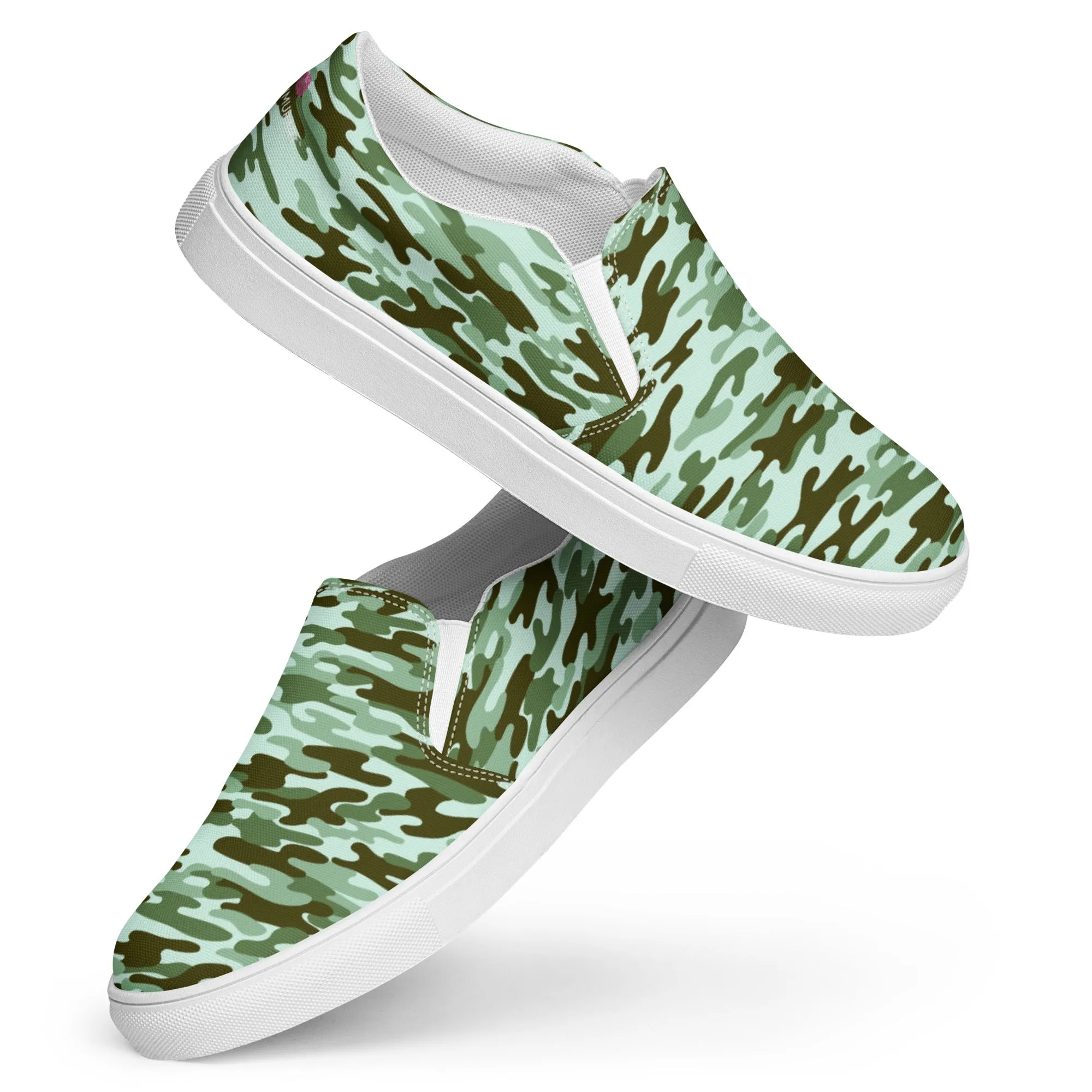 Green Camo Print Women's Shoes, Green Camouflage Army Military Print Women’s Slip-On Canvas Shoes (US Size: 5-12)