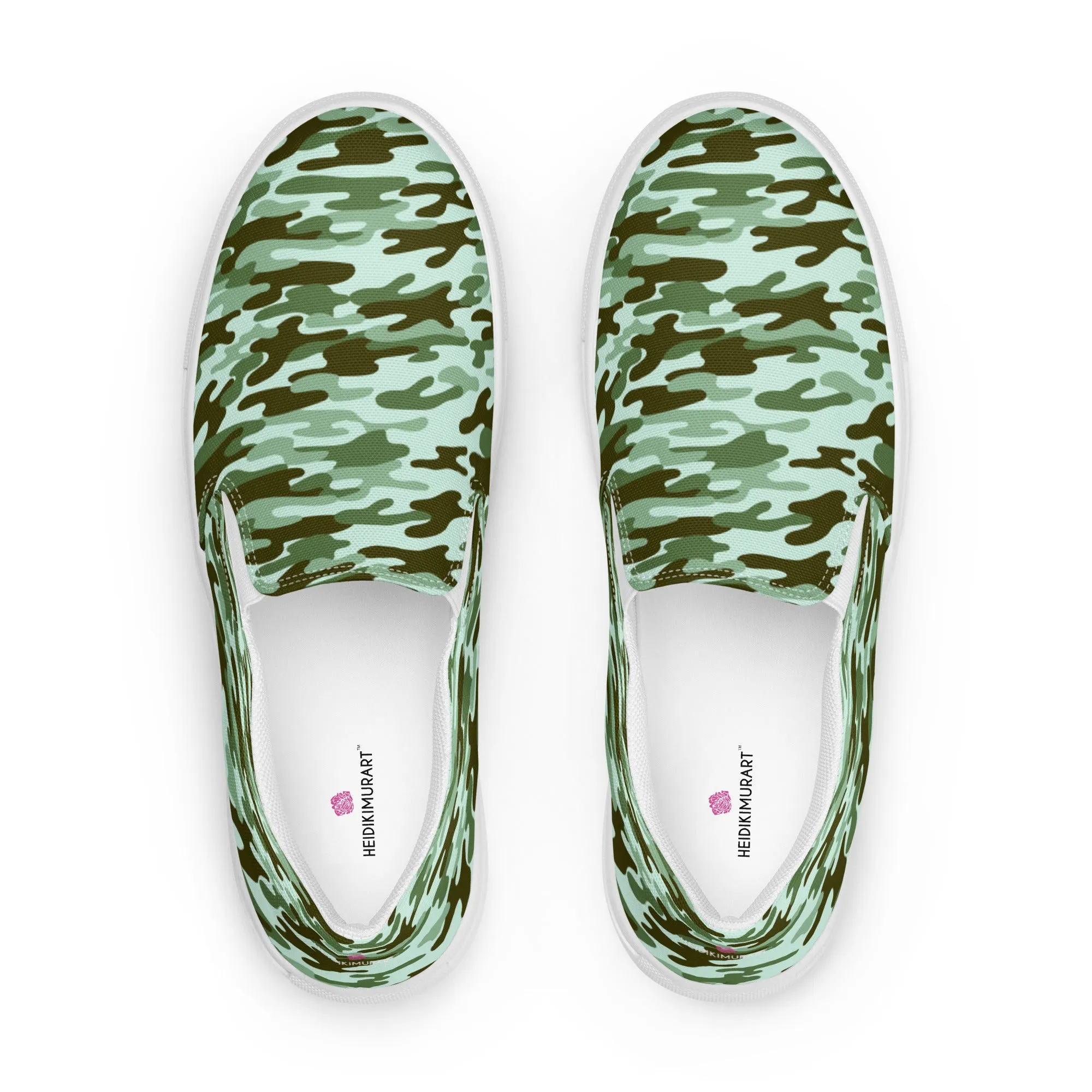 Green Camo Print Women's Shoes, Green Camouflage Army Military Print Women’s Slip-On Canvas Shoes (US Size: 5-12)