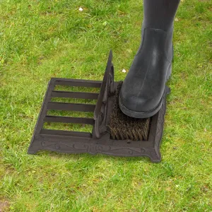 Heavy Duty Dark Brown Cast Iron Shoe Scraper and Scrubber Mat, Outdoor Footwear Cleaning Brush and Boot Mud Puller