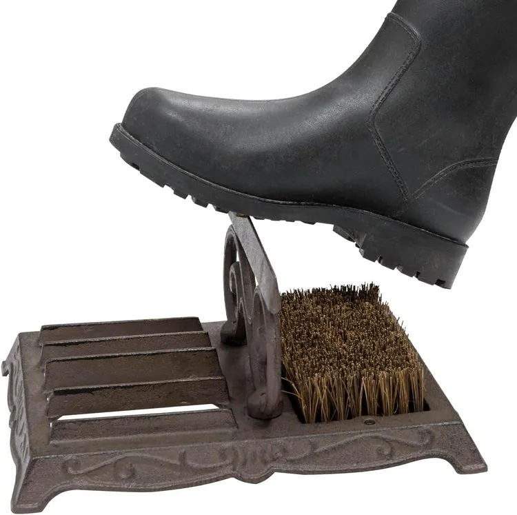 Heavy Duty Dark Brown Cast Iron Shoe Scraper and Scrubber Mat, Outdoor Footwear Cleaning Brush and Boot Mud Puller