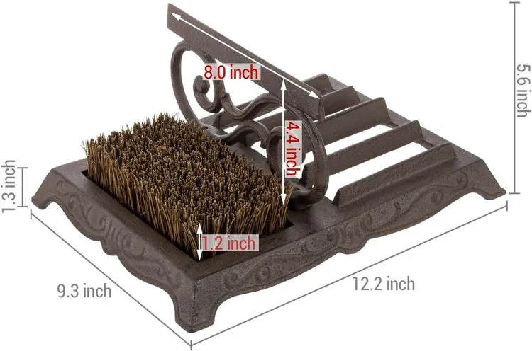 Heavy Duty Dark Brown Cast Iron Shoe Scraper and Scrubber Mat, Outdoor Footwear Cleaning Brush and Boot Mud Puller