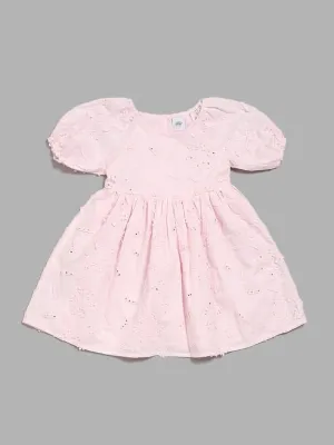 HOP Kids Pink Floral Embroidered Dress