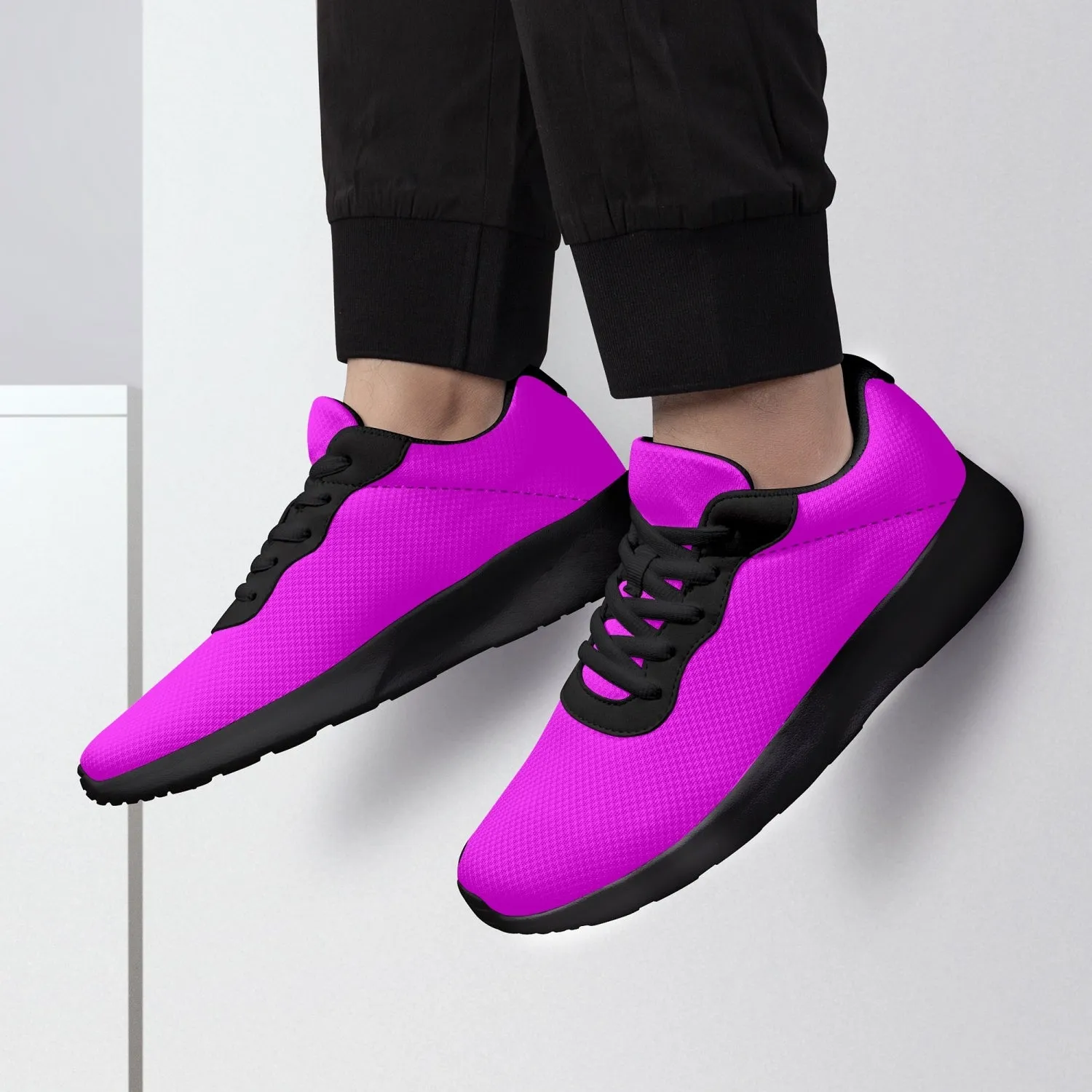 Hot Pink Unisex Sneakers, Soft Solid Color Best Lifestyle Unisex Casual Designer Mesh Running Shoes With Black Soles