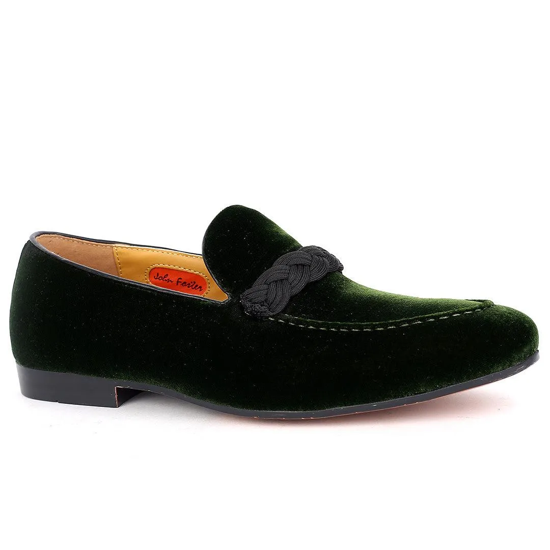 John Foster Twisted Woven Strap Green Suede Leather Men's Shoe