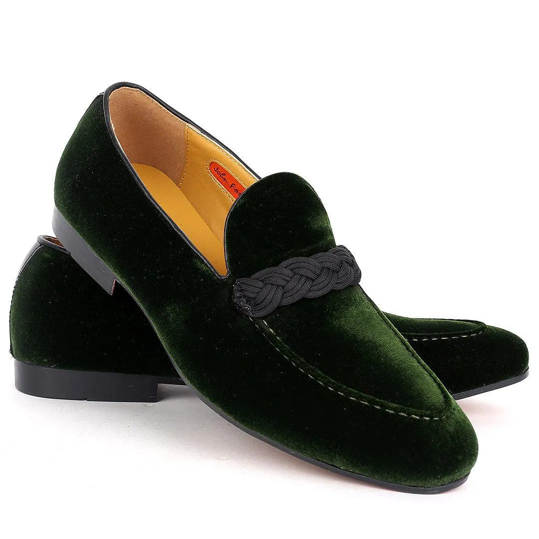 John Foster Twisted Woven Strap Green Suede Leather Men's Shoe