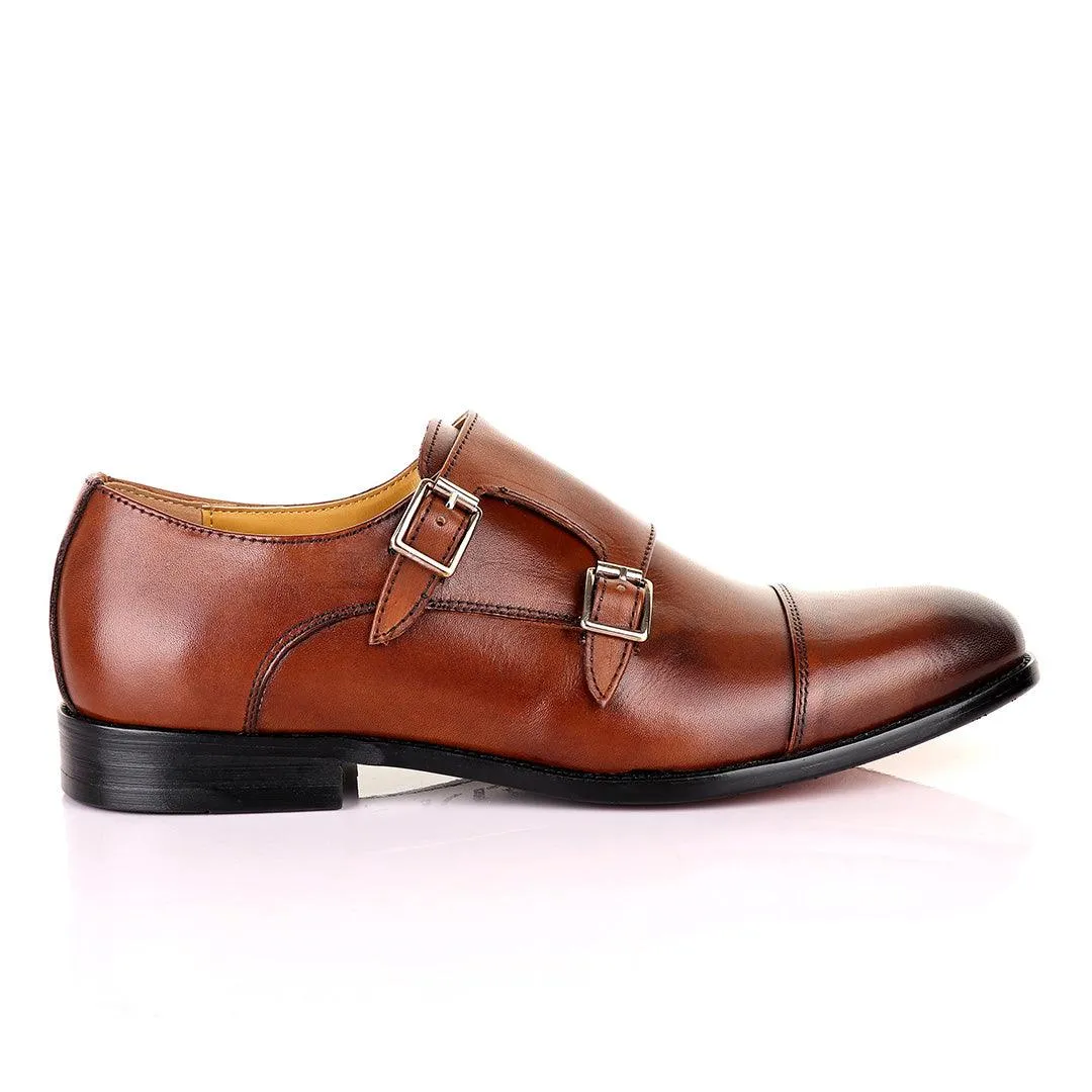 John Mendson Double Monk Strap Brown Leather Shoe